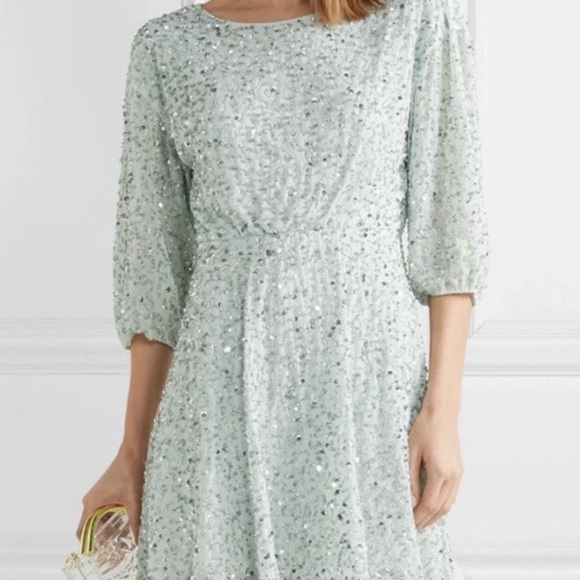 Alice + Olivia Sparkling Light Blue Mini Dress all in one sequins s - Picture 4 of 7